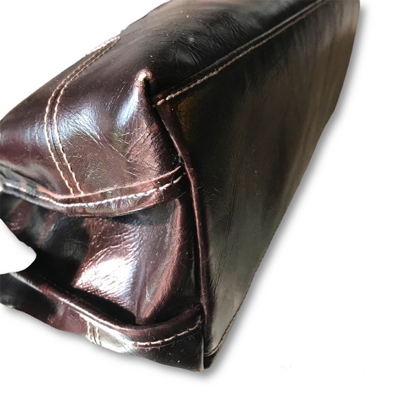 NINE & CO Dark Brown Faux Leather, Silver Hardware Structured Shoulder Bag GUC - Picture 8 of 15